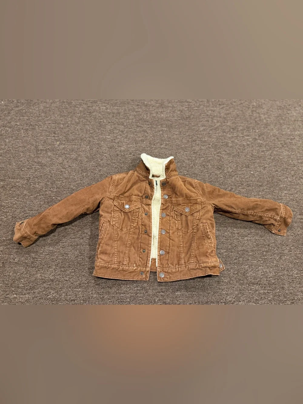 GAP XS Boys Tan Brown Corduroy Sherpa-Trim Jean Jacket Trucker